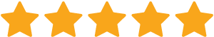 Five solid yellow stars are aligned horizontally on a white background, commonly used to represent a five-star rating or top score.