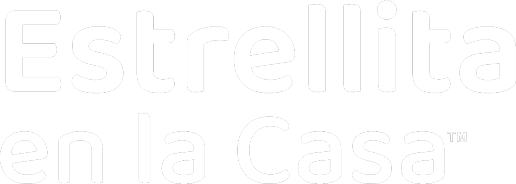 White text on a transparent background reads Estrellita en la Casa™ in a bold, rounded font. Estrellita Programs are based by Age!.
